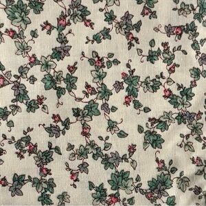 Floral Vine Print Cotton Fabric Top - Cream with Green and Pink 3 yards